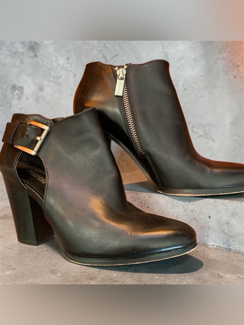 Michael Kors Black Ankle Boots with Zipper and Buckle